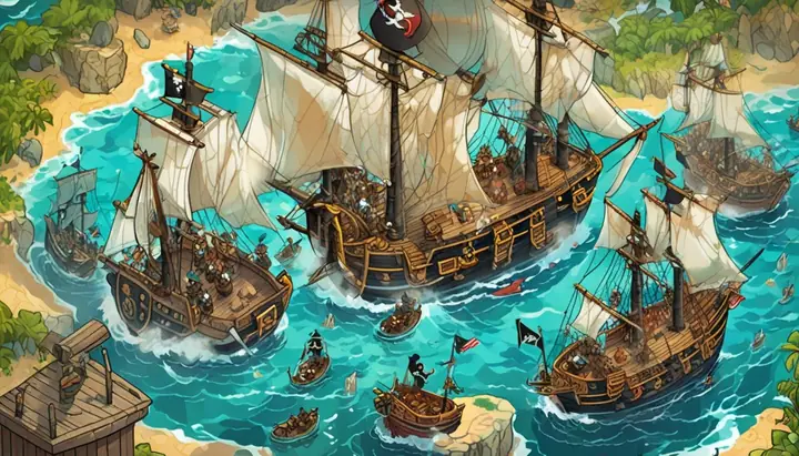 Illustrazione: battaglia navale tra una nave pirata e un cutter della Marina