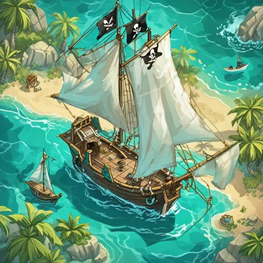 Sloop, piccola nave a vela con bandiera pirata